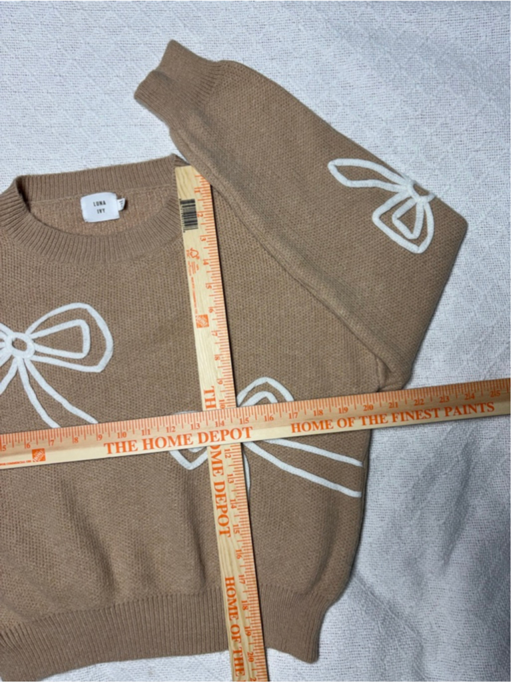 EUC Luna Ivy Tan & White Soutache Bow Coquette Balletcore Sweater SZ Small - Picture 3 of 5